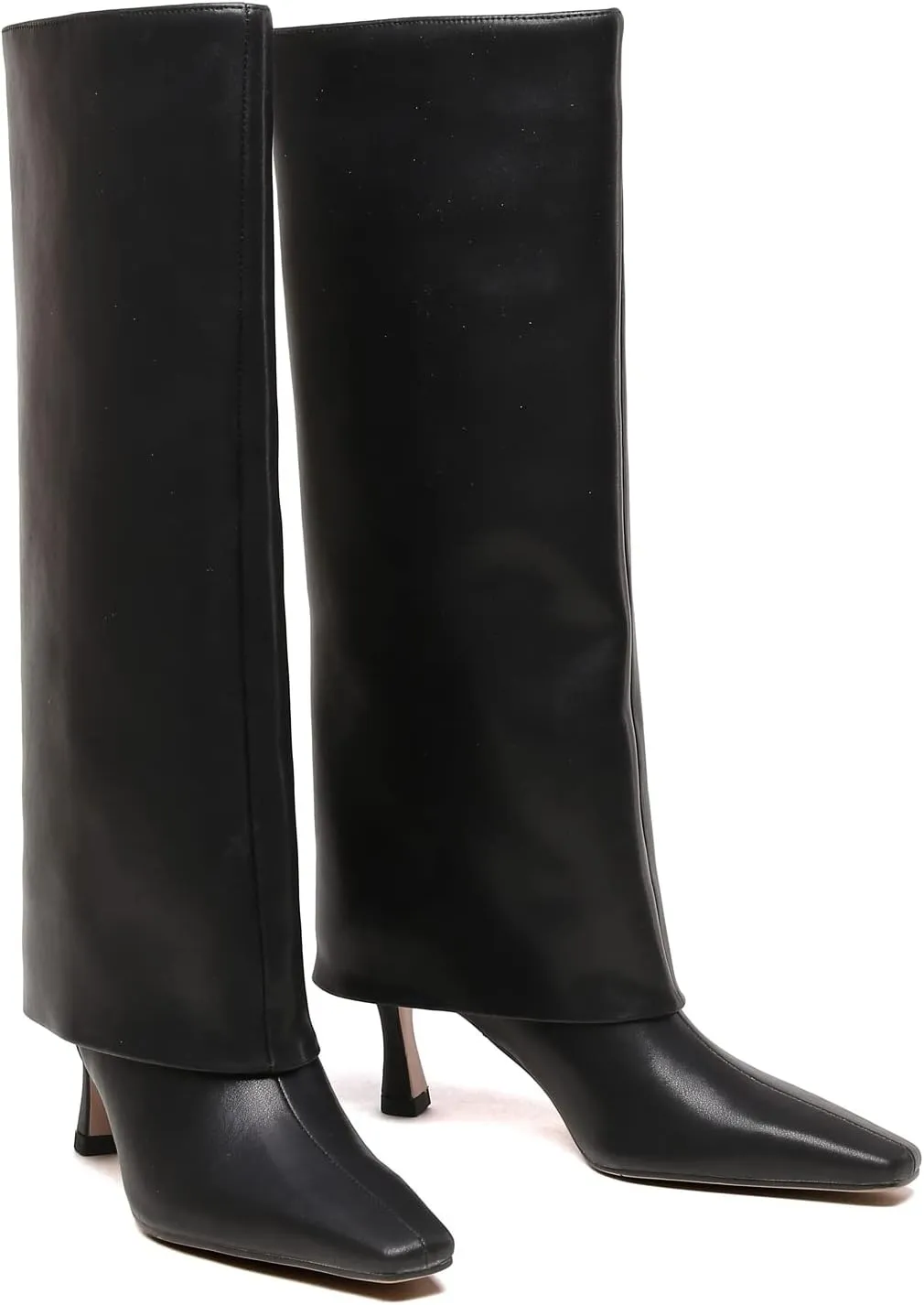 Kluolandi Women's Stiletto High Heel Knee High Boots Pointed Toe Fold Over Boots for Women Knee High Dress Shoes