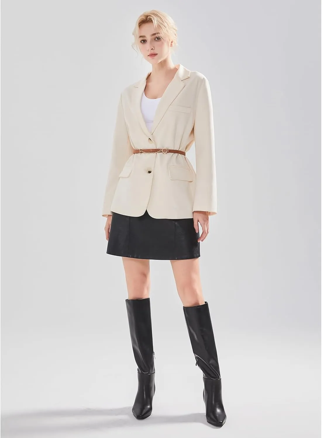 Knee High Boots with Block Heel Pointed Square Toe Side Zipper Tall Boots
