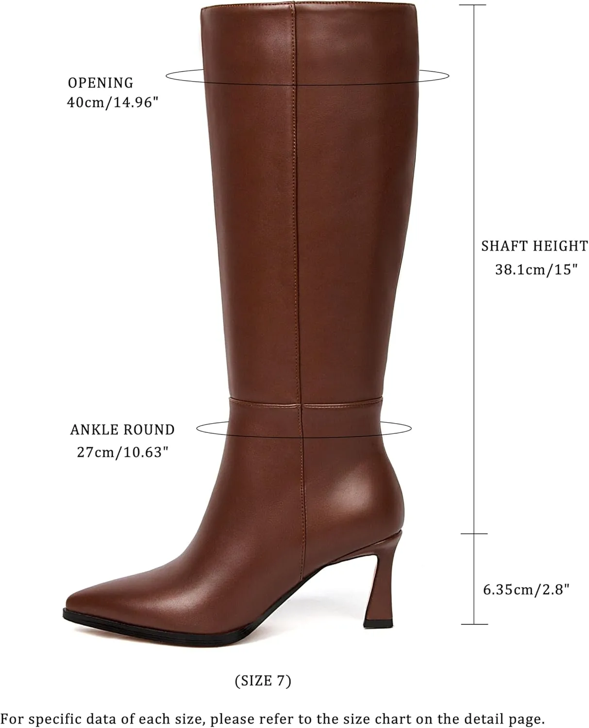 Knee High Boots Women 2.8 In Stiletto Boots for Women High Heel Faux Leather Pointed Toe Side Zipper Dress Kitten Heel