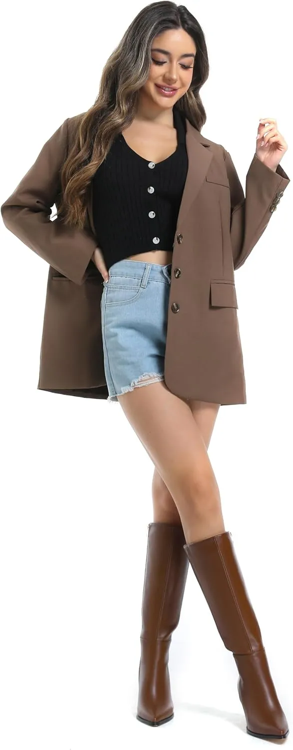 Knee High Boots Women 2.8 In Stiletto Boots for Women High Heel Faux Leather Pointed Toe Side Zipper Dress Kitten Heel