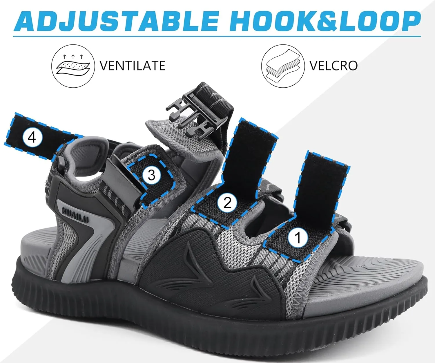KuaiLu Mens Hiking Sandals with Arch Support Orthopedic Walking Recovery Sandals for Plantar Fasciitis Open Toe Summer Athletic Sport Comfortable Cushion Breathable Outdoor Water Sandals Size7-13