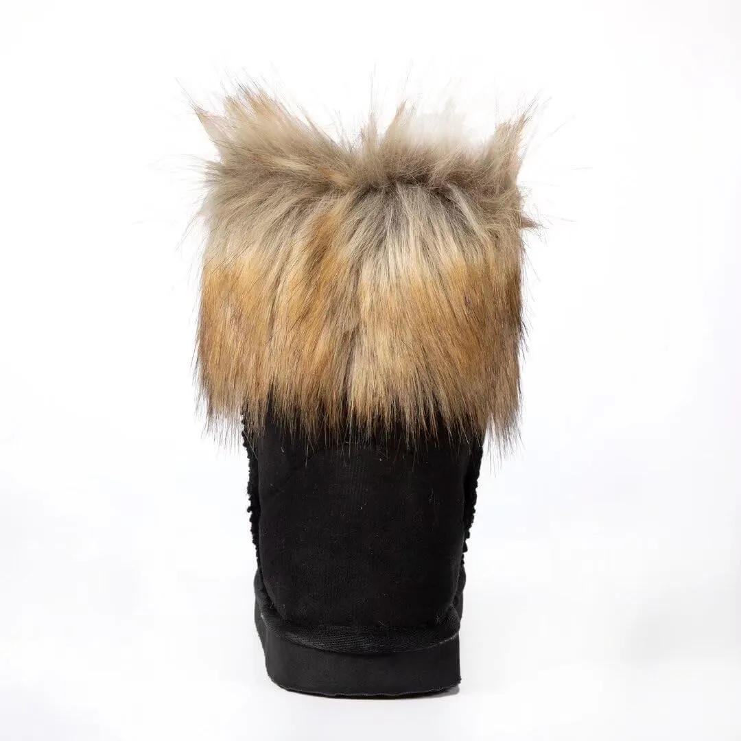 Ladies Winter Ankle Snow Boot Suede Casual Flat Fluffy Faux Fur Tassel Outdoor Women Warm Short Snowboots Imitation Fox Fur Shoes