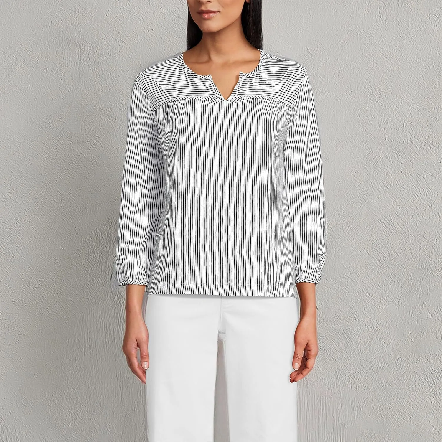 Lands' End Women's 3/4 Sleeve Slub Notch Neck Top