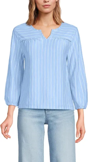 Lands' End Women's 3/4 Sleeve Slub Notch Neck Top