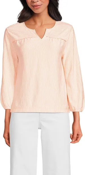 Lands' End Women's 3/4 Sleeve Slub Notch Neck Top