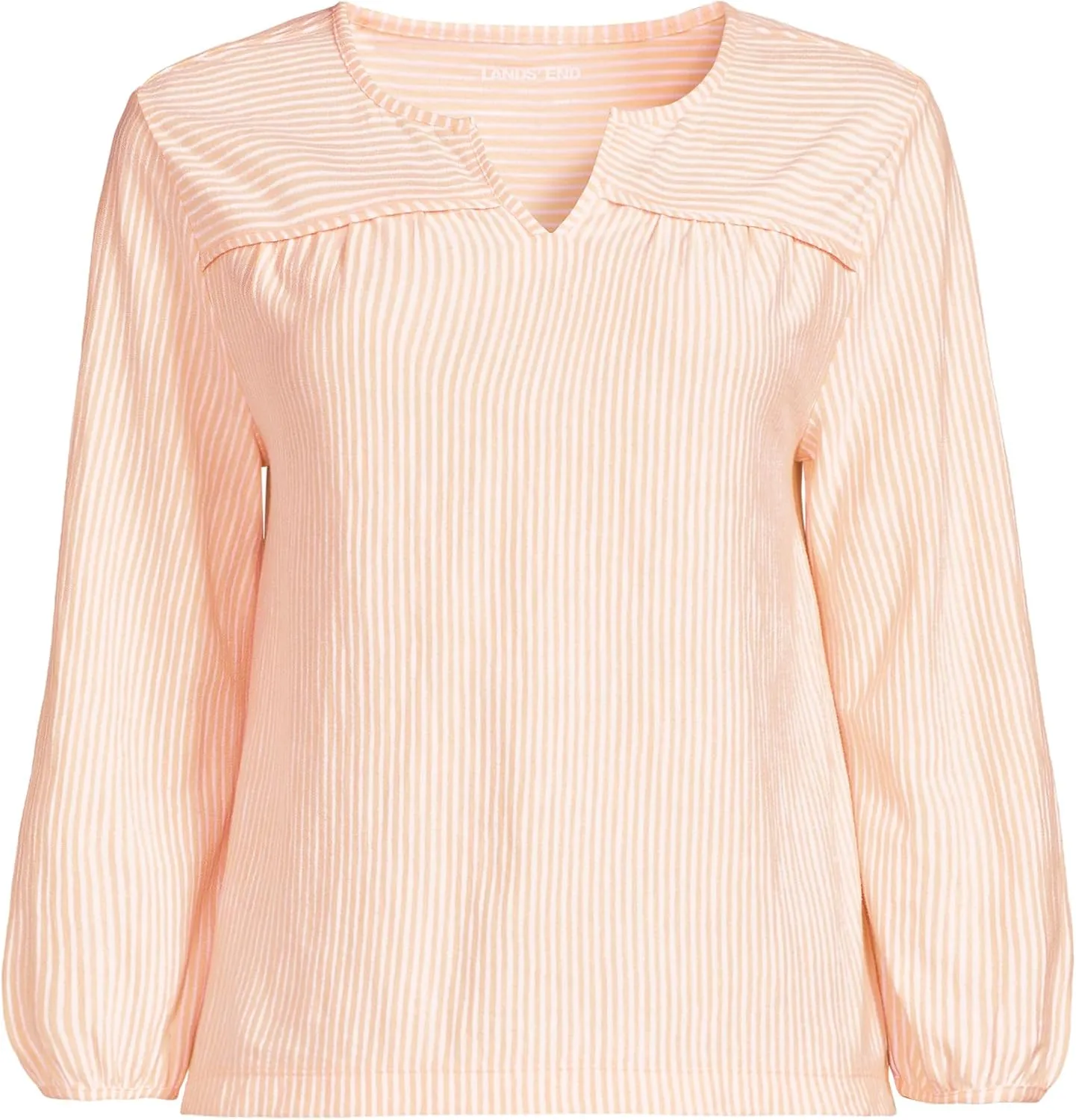 Lands' End Women's 3/4 Sleeve Slub Notch Neck Top
