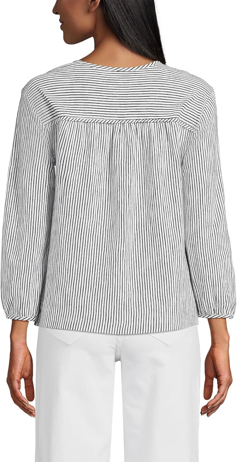 Lands' End Women's 3/4 Sleeve Slub Notch Neck Top