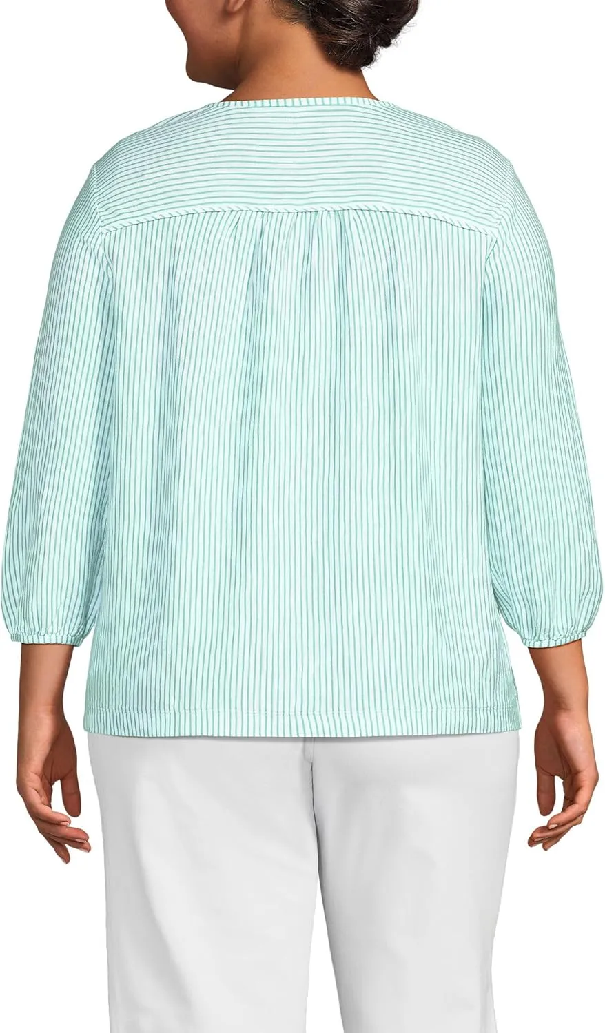 Lands' End Women's 3/4 Sleeve Slub Notch Neck Top