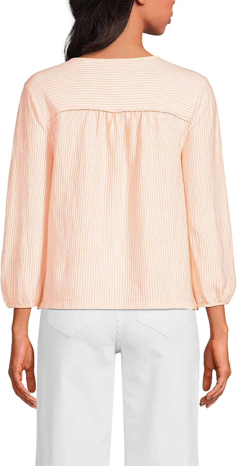 Lands' End Women's 3/4 Sleeve Slub Notch Neck Top
