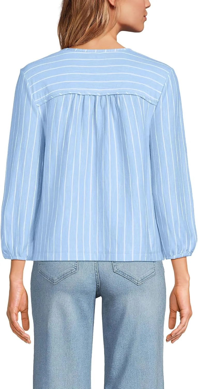 Lands' End Women's 3/4 Sleeve Slub Notch Neck Top