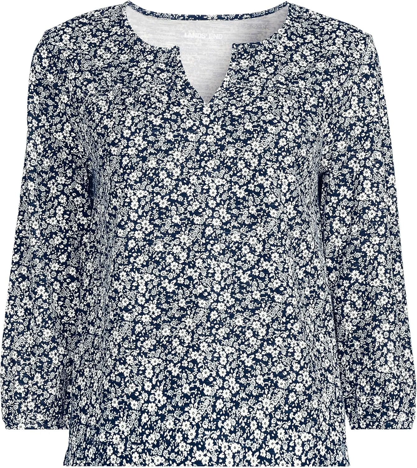 Lands' End Women's 3/4 Sleeve Slub Notch Neck Top