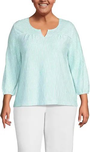 Lands' End Women's 3/4 Sleeve Slub Notch Neck Top