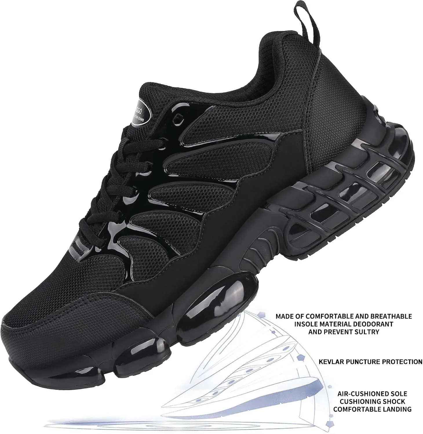 LIANGGO Steel Toe Sneakers for Men Women Safety Composite Toe Shoes Lightweight Work Shoes Indestructible Air Cushion Zapatos de Trabajo para Hombres Mujer