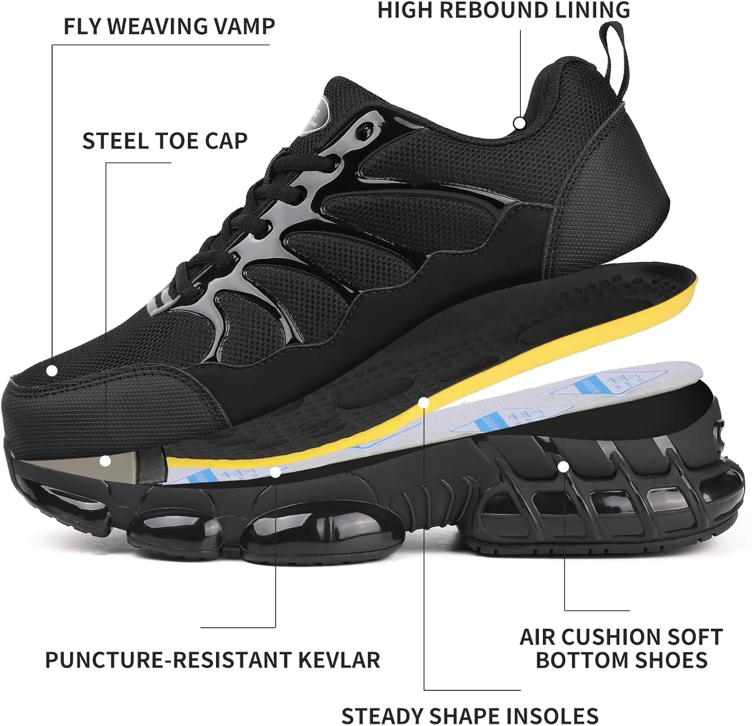 LIANGGO Steel Toe Sneakers for Men Women Safety Composite Toe Shoes Lightweight Work Shoes Indestructible Air Cushion Zapatos de Trabajo para Hombres Mujer