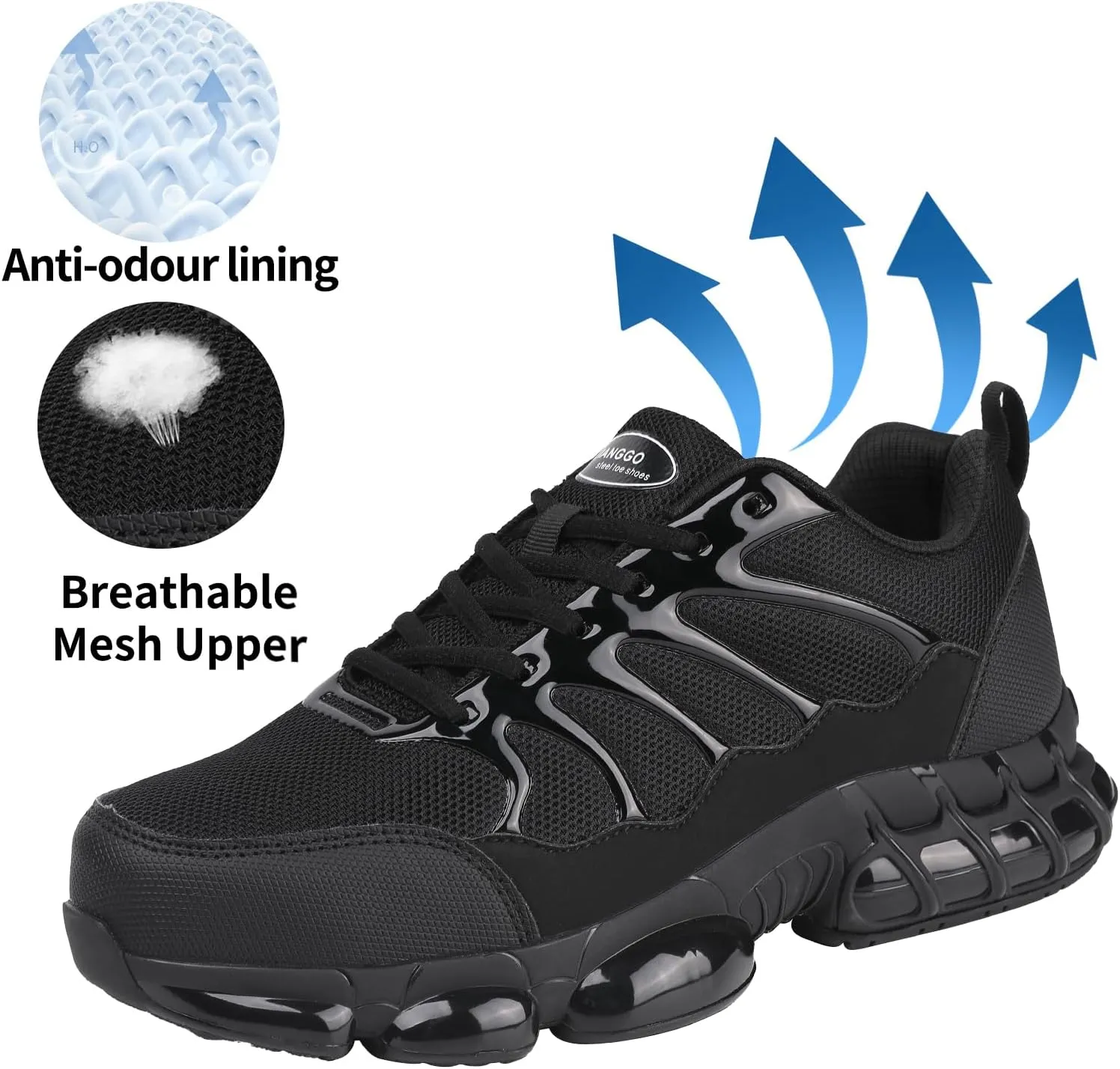 LIANGGO Steel Toe Sneakers for Men Women Safety Composite Toe Shoes Lightweight Work Shoes Indestructible Air Cushion Zapatos de Trabajo para Hombres Mujer