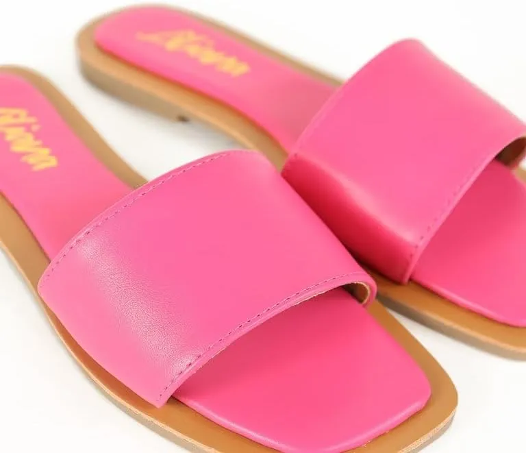 Liliana Women's Comfortable Slip-on Block Square Toe Flat Sandals with Cushioned Footbed - Perfect for Summer Beach Vacation Outfits, MINDEE-2