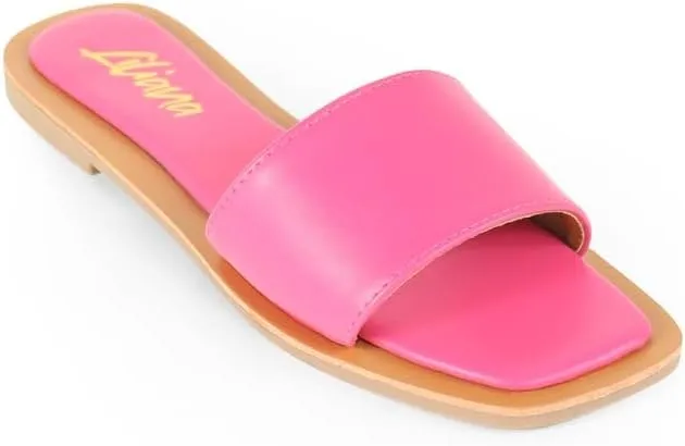 Liliana Women's Comfortable Slip-on Block Square Toe Flat Sandals with Cushioned Footbed - Perfect for Summer Beach Vacation Outfits, MINDEE-2