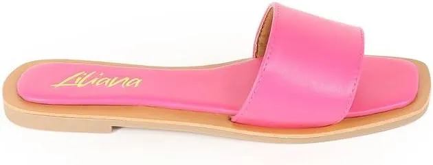 Liliana Women's Comfortable Slip-on Block Square Toe Flat Sandals with Cushioned Footbed - Perfect for Summer Beach Vacation Outfits, MINDEE-2