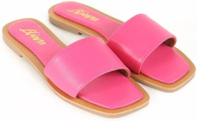 Liliana Women's Comfortable Slip-on Block Square Toe Flat Sandals with Cushioned Footbed - Perfect for Summer Beach Vacation Outfits, MINDEE-2