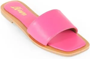 Liliana Women's Comfortable Slip-on Block Square Toe Flat Sandals with Cushioned Footbed - Perfect for Summer Beach Vacation Outfits, MINDEE-2
