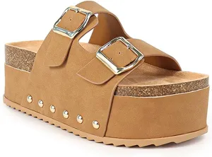 Liliana Womens Cork platform sandals Flatform slides footbed slippers sandals