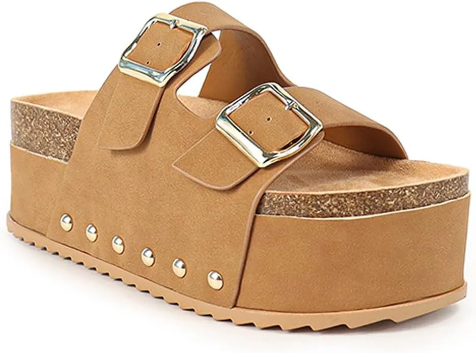 Liliana Womens Cork platform sandals Flatform slides footbed slippers sandals