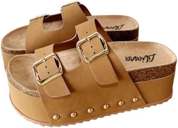 Liliana Womens Cork platform sandals Flatform slides footbed slippers sandals
