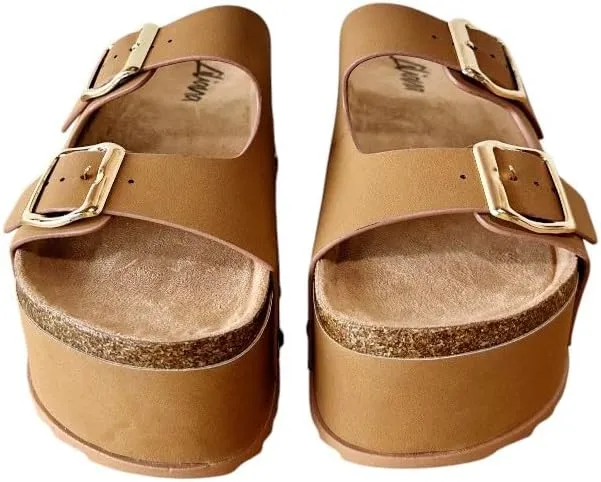 Liliana Womens Cork platform sandals Flatform slides footbed slippers sandals