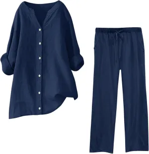 Linen Sets For Women 2 Piece Linen Two Piece Set Plus Size Lounge Matching Business Casual Summer Outfits For Women