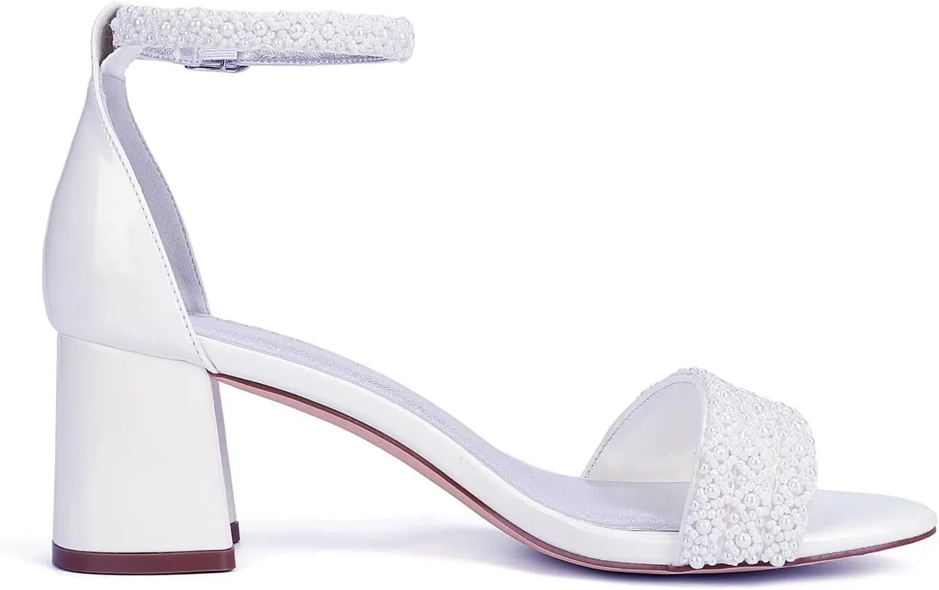 Low Block Heel Wedding Shoes for Bride Open Toe Bridal Shoes Wedding Heeled Sandals