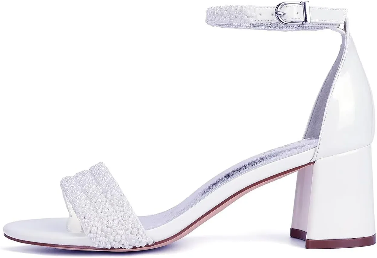 Low Block Heel Wedding Shoes for Bride Open Toe Bridal Shoes Wedding Heeled Sandals