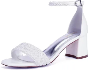 Low Block Heel Wedding Shoes for Bride Open Toe Bridal Shoes Wedding Heeled Sandals