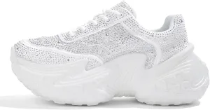 LUCKY STEP Women's Chunky Sneakers Platform Fashion Rhinestone Sparkly Dad Walking Shoes Butterfly Lace Wedge Casual Shiny Thick Sole Footwear