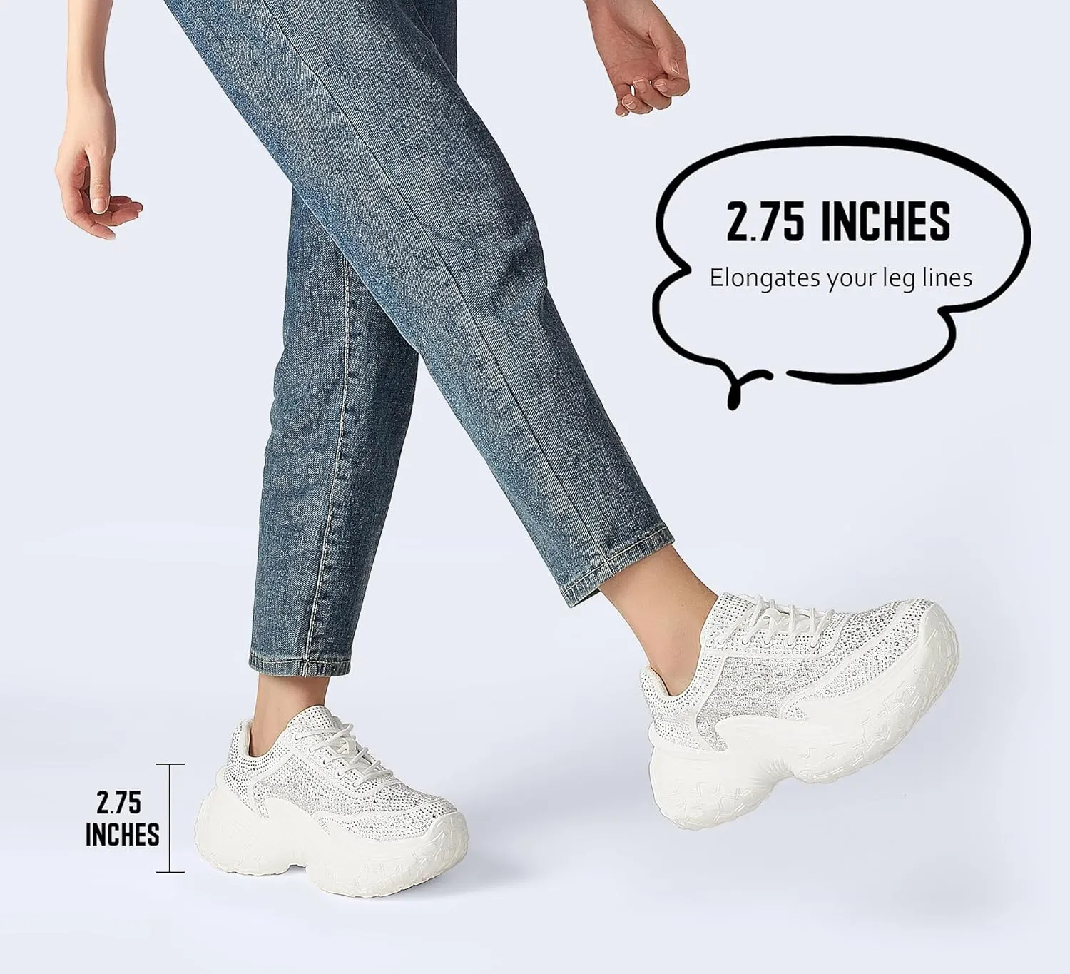 LUCKY STEP Women's Chunky Sneakers Platform Fashion Rhinestone Sparkly Dad Walking Shoes Butterfly Lace Wedge Casual Shiny Thick Sole Footwear