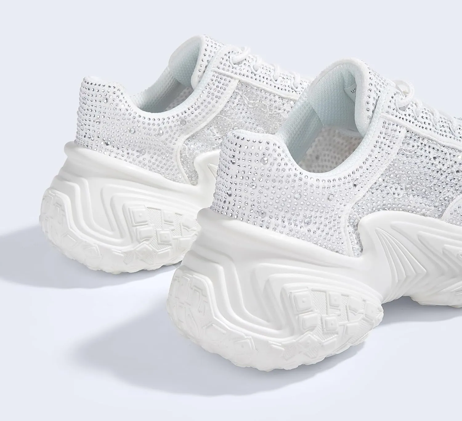 LUCKY STEP Women's Chunky Sneakers Platform Fashion Rhinestone Sparkly Dad Walking Shoes Butterfly Lace Wedge Casual Shiny Thick Sole Footwear