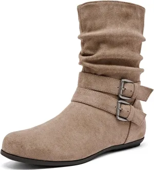 Luoika Women's Wide Width Ankle Boots - Black Brown Short Boots Block Low Heel Side Zipper Booties.