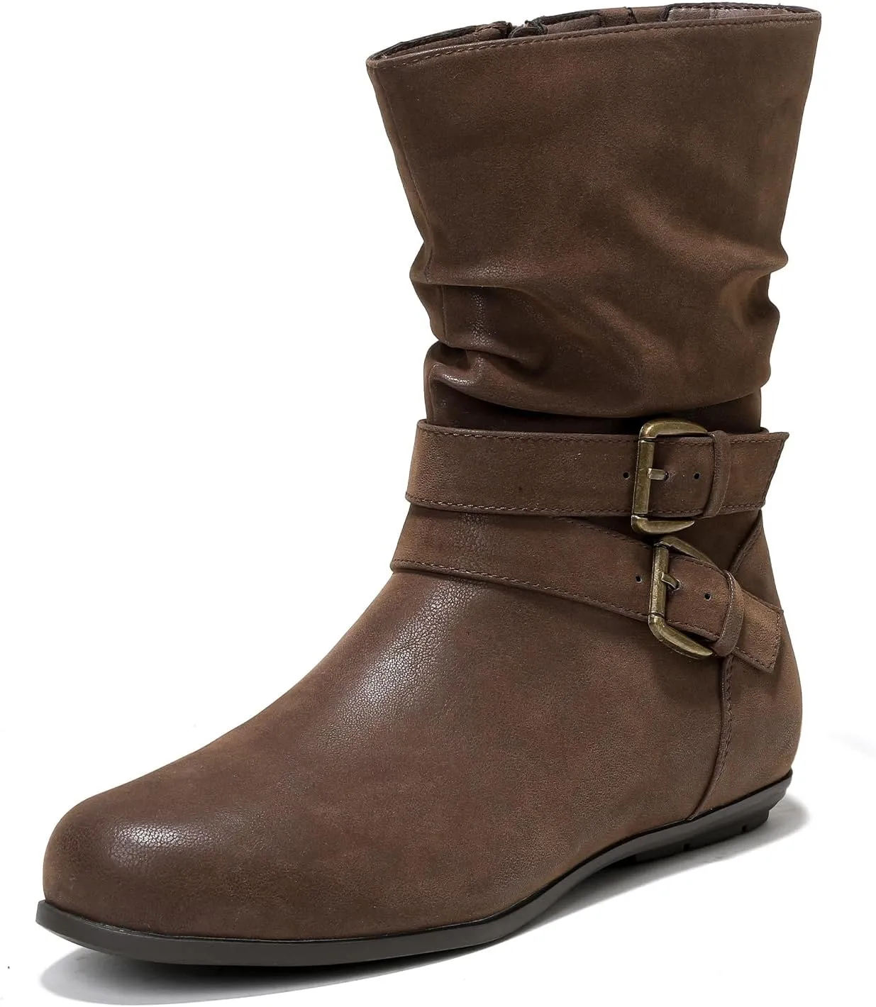 Luoika Women's Wide Width Ankle Boots - Black Brown Short Boots Block Low Heel Side Zipper Booties.