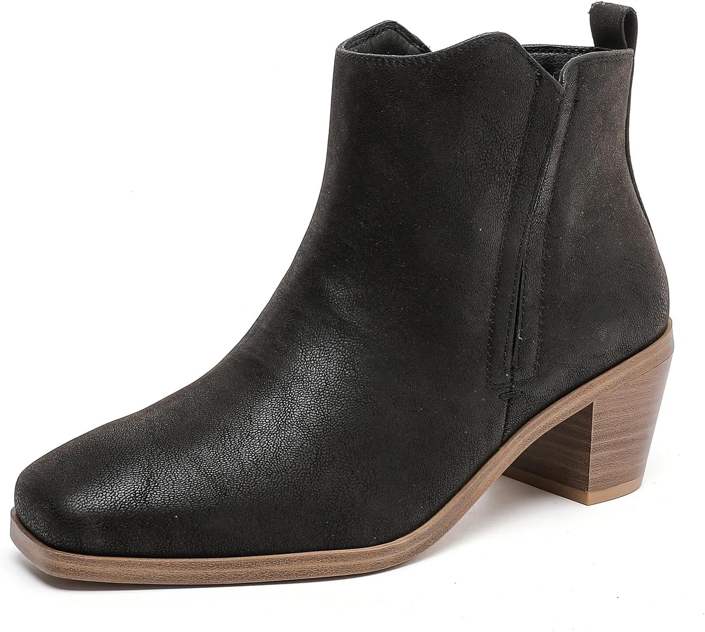 Luoika Women's Wide Width Ankle Boots - Black Brown Short Boots Block Low Heel Side Zipper Booties.