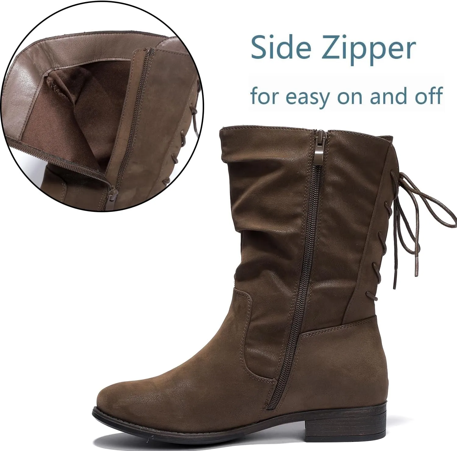 Luoika Women's Wide Width Ankle Boots - Black Brown Short Boots Block Low Heel Side Zipper Booties.