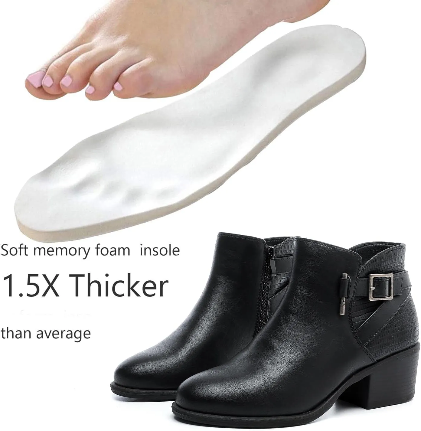 Luoika Women's Wide Width Ankle Boots - Black Brown Short Boots Block Low Heel Side Zipper Booties.