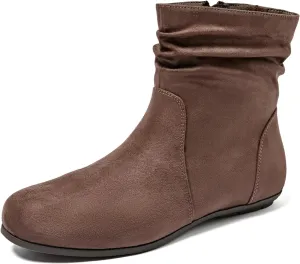 Luoika Women's Wide Width Ankle Boots - Black Brown Short Boots Block Low Heel Side Zipper Booties.