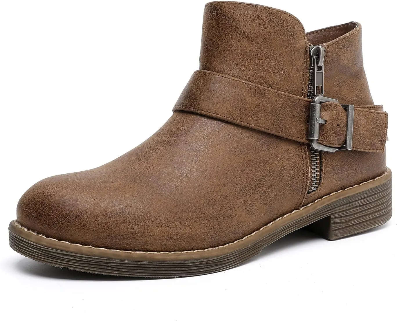 Luoika Women's Wide Width Ankle Boots - Black Brown Short Boots Block Low Heel Side Zipper Booties.