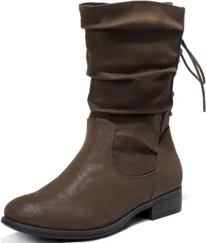 Luoika Women's Wide Width Ankle Boots - Black Brown Short Boots Block Low Heel Side Zipper Booties.