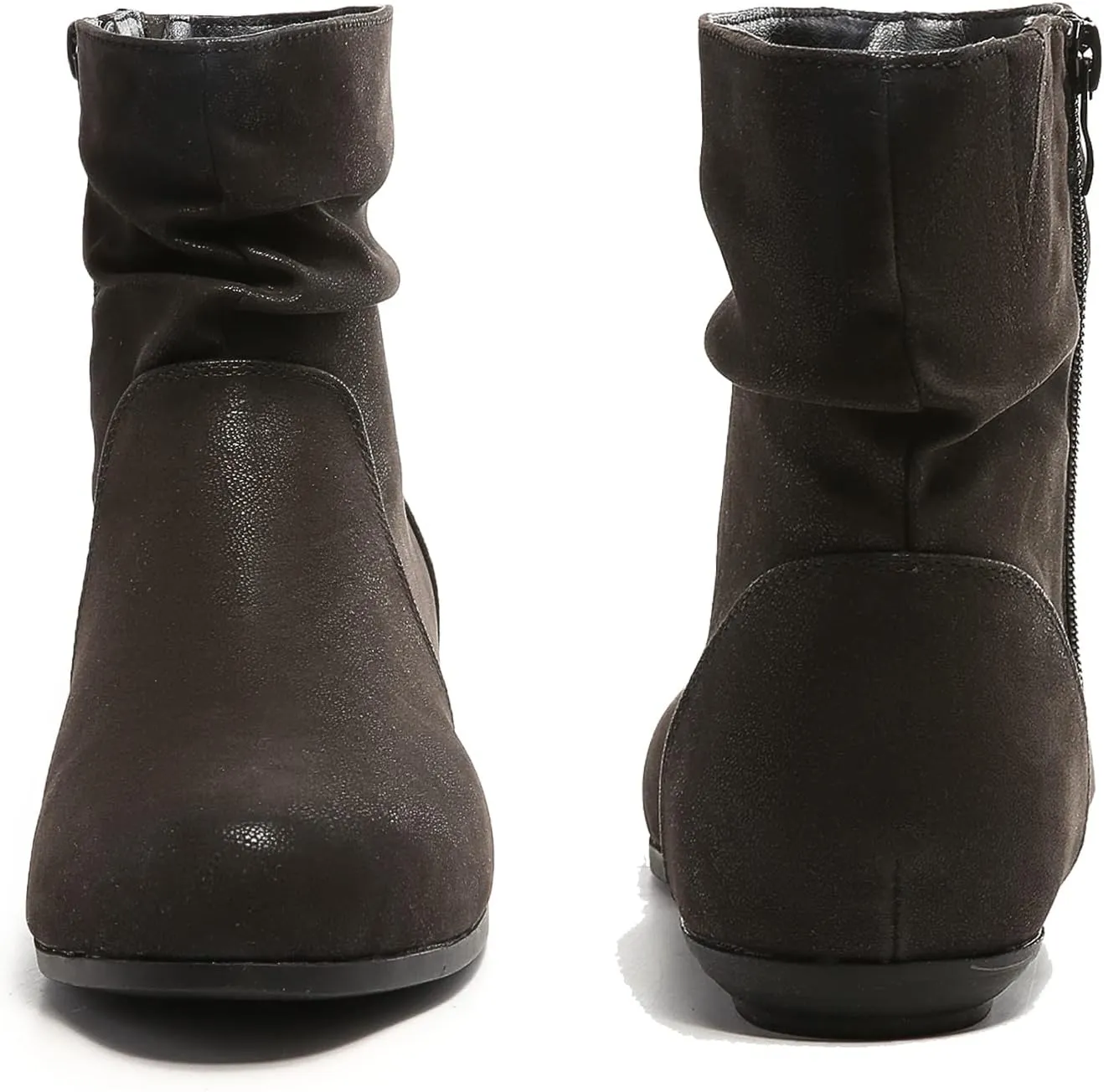 Luoika Women's Wide Width Ankle Boots - Black Brown Short Boots Block Low Heel Side Zipper Booties.