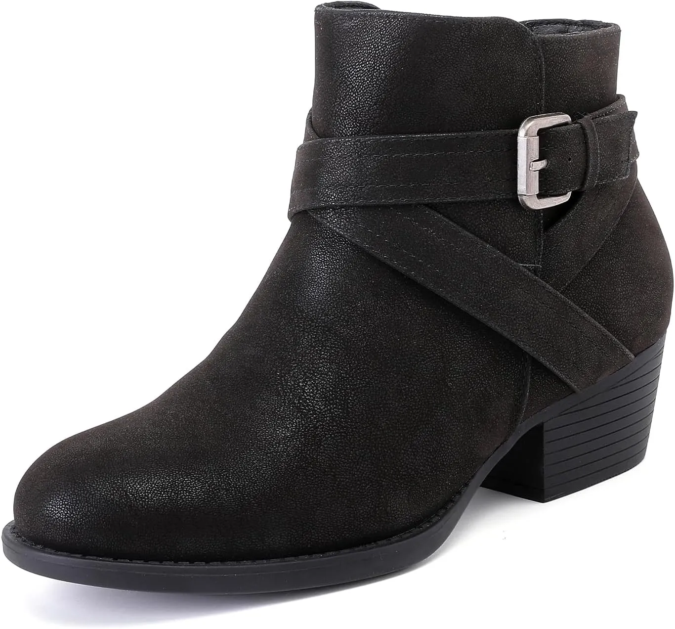 Luoika Women's Wide Width Ankle Boots - Black Brown Short Boots Block Low Heel Side Zipper Booties.