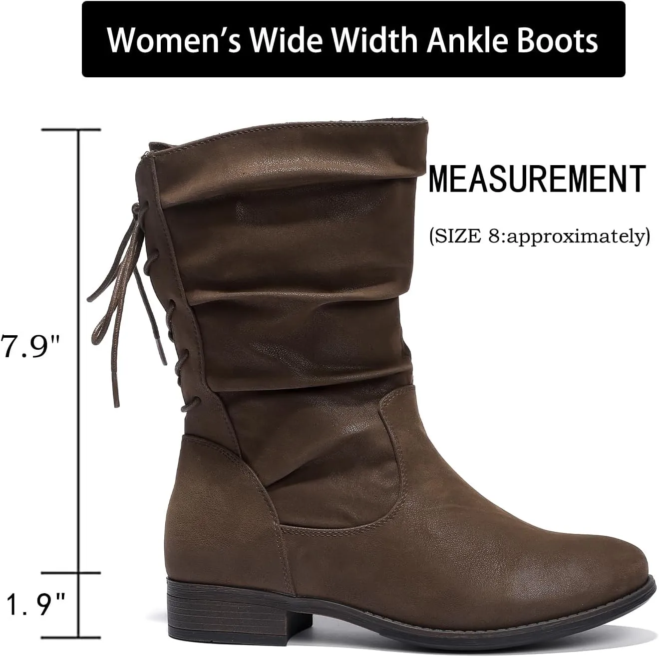 Luoika Women's Wide Width Ankle Boots - Black Brown Short Boots Block Low Heel Side Zipper Booties.