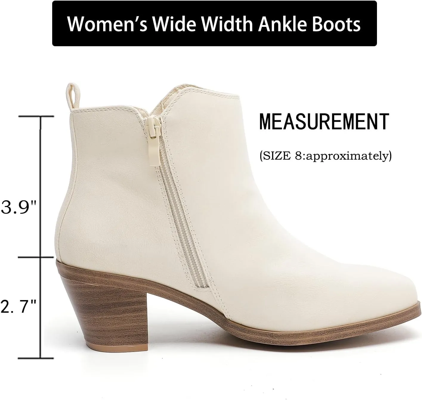 Luoika Women's Wide Width Ankle Boots - Black Brown Short Boots Block Low Heel Side Zipper Booties.