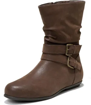 Luoika Women's Wide Width Ankle Boots - Black Brown Short Boots Block Low Heel Side Zipper Booties.