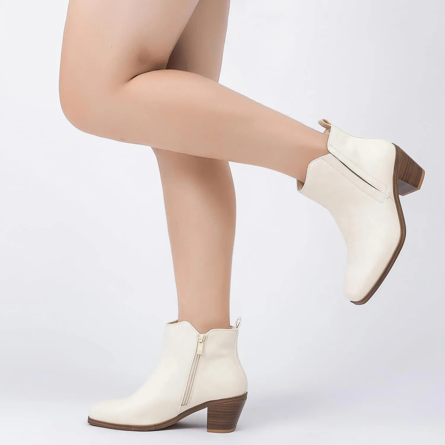 Luoika Women's Wide Width Ankle Boots - Black Brown Short Boots Block Low Heel Side Zipper Booties.
