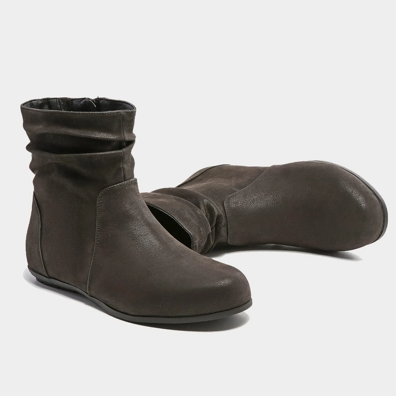 Luoika Women's Wide Width Ankle Boots - Black Brown Short Boots Block Low Heel Side Zipper Booties.